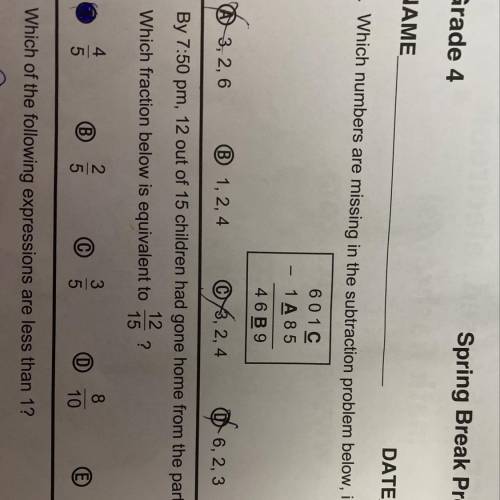 Which number are missing the subtraction rock problem below in order of a n and c The last Answer f