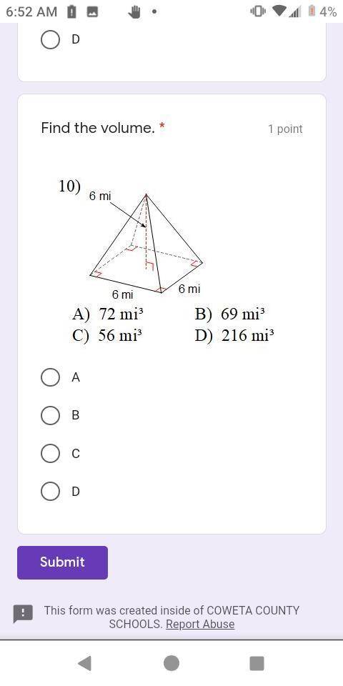 Find the volume please help
(Multiple choice)