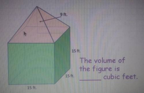 9 ft. 15 ft The volume of the figure is cubic feet. 15 ft. 15 ft​