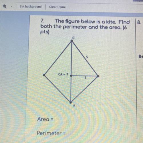 Guys please help find area and perimeter of a kite