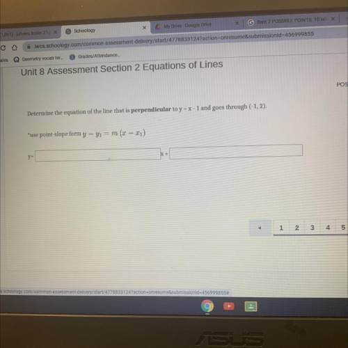 Determine the equation of the line that is perpendicular to y - x - 1 and goes through (-1,2).

us