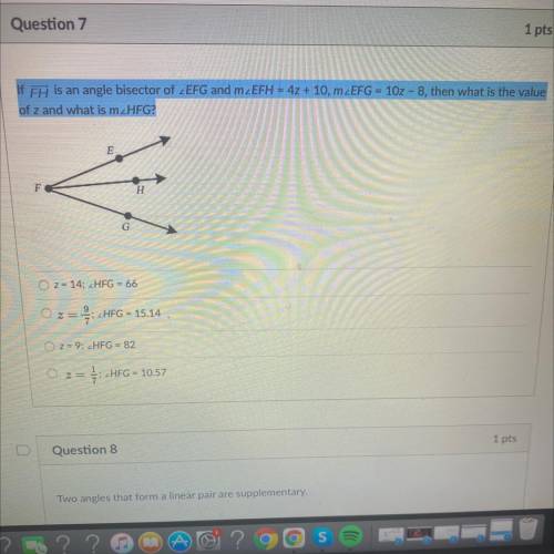 Please help!
If FH is an angle bisector of
of z and what is m