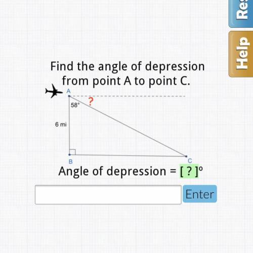 Please help!! Find the angle of depression from point A to point C