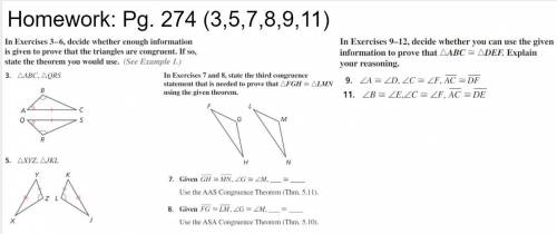 in exercises 3-6 decide whether enough information is given to prove that the triangles are congrue