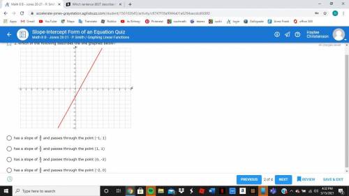 What is the slope of the line y = 3x + 5?

-5
-3
5
3
Where does the line y = 3x + 5 cross the y-ax