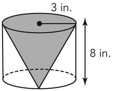 A cone sits inside a cylinder, as shown. They share the same height and radius. What is the volume