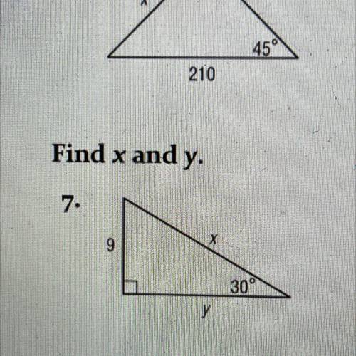 Find x and y (chapter 9.2 special right triangles)