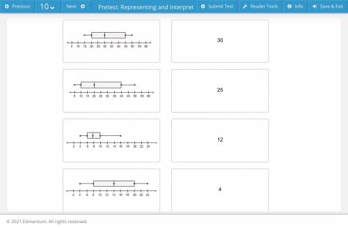 Drag the tiles to the boxes to form correct pairs.

Match each box plot to its interquartile range