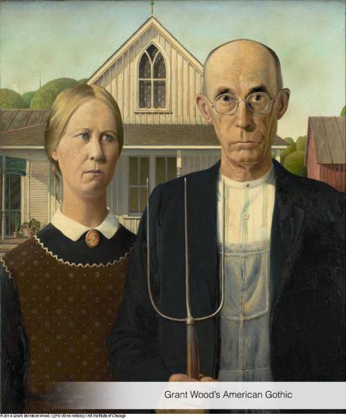 EASY BRAINLIEST!!!

Write about 3 sentences about the painting American Gothic done by Grant Wood.