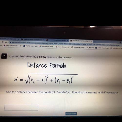 Use the distance formula below to answer the question:

Distance Formula
d = x - x) + (y2 – y.)?
F