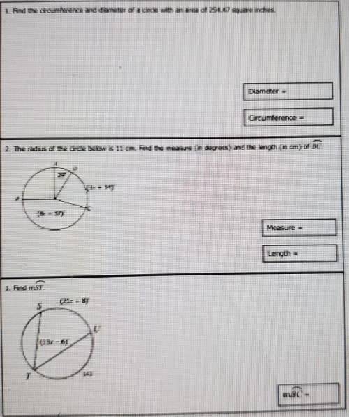 answer any of these circle probelms please and thank you with work as well picture of questions att