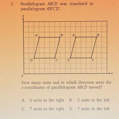 How many units and in which direction were the x-coordinates of parallelogram ABCD moved?