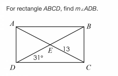 For rectangle ABCD, find m∠ADB.