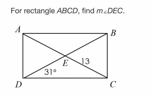 For rectangle ABCD, find m∠DEC in the image.