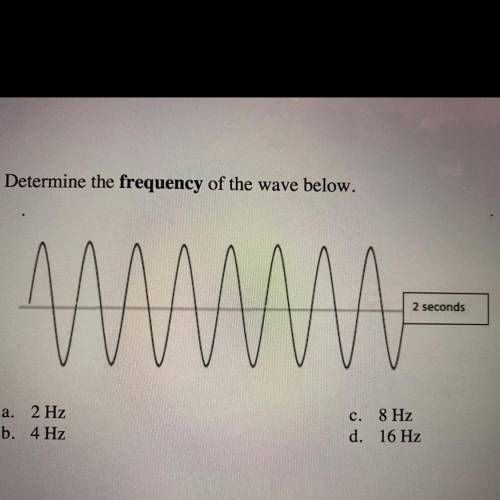 30. Determine the frequency of the wave below.
a. 2 H2
b. 4 Hz
c. 8H2
d. 16 HZ