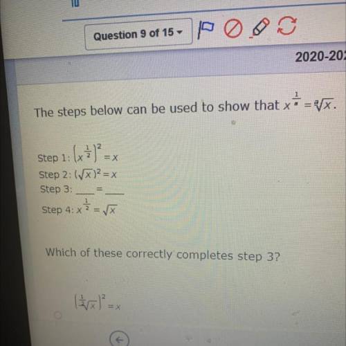 [HELP ANSWER QUICK 50 POINTS !] The steps below can be used to show that xo =2x.

Step 1: (**)
2
=