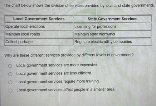 Why are these different services provided by different levels of government?

O Local government s