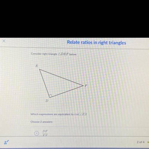 Which expressions are equivalent to cos(angle E)?