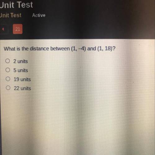 Which is the distance between 1, -4) and (1 18)