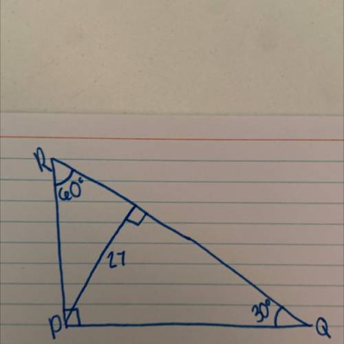 WILL GIVE BRAINLIEST. Determine the perimeter of Triangle PRQ, given the altitude is 27. Answers in