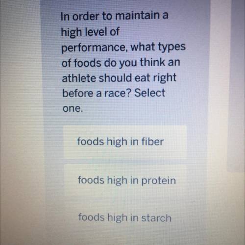 -

Doping
ASSIGNED
In order to maintain a
high level of
performance, what types
of foods do you th