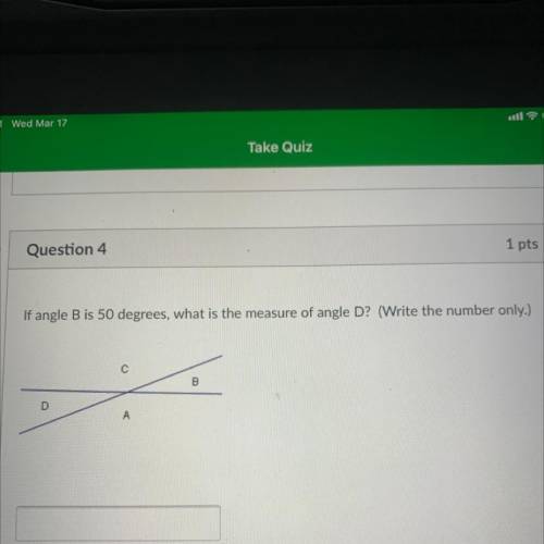 If angle B is 50 degrees, what is the measure of angle D? (write the number only)