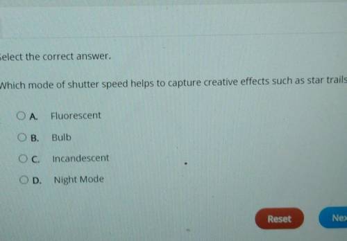 UDAL Pretest: Using Digital Cameras 15 Select the correct answer. Which mode of shutter speed helps