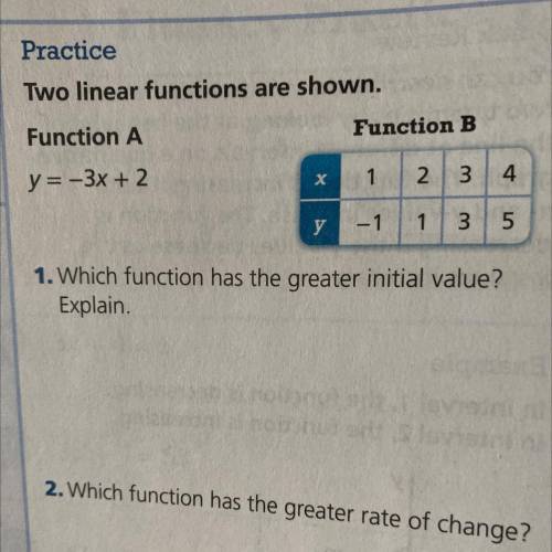 1.which function has the greater initial value? Explain.

2.which function has the greater rate of
