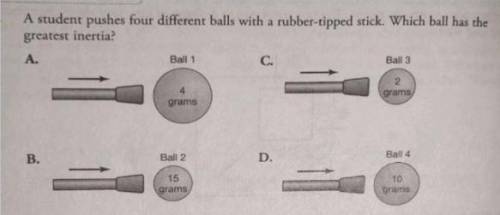 . A student pushes four different balls with a rubber-tipped stick. Which ball has the greatest ine