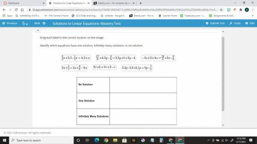 Identify which equations have one solution, infinitely many solutions, or no solution.