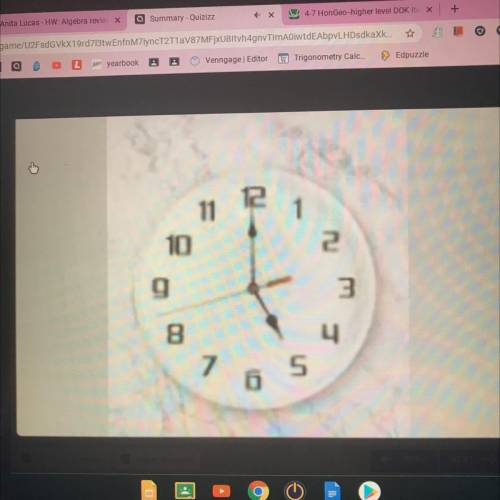 HELP ME PLEASEE

A wall clock is divided into 12 sections. If the clock reads 5:00 and the