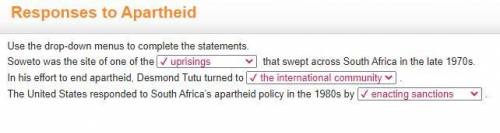 Use the drop-down menus to complete the statements.

Soweto was the site of one of the *blank* that