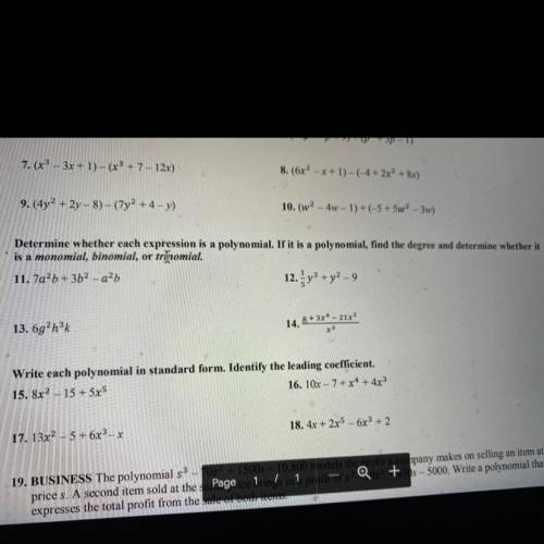 Can someone help I can’t determine what is the polynomial monomial binomial trinomial for 11-18