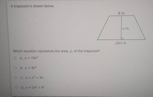 Which equation represents the area,y, of the trapezoid​