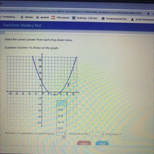 select the correct answer from each drop down menu. quadratic function f shown on the graph. the op