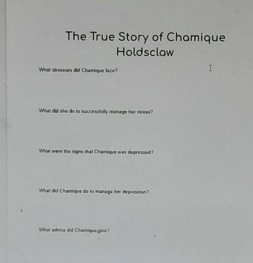Chamique holdsclaw questions go to part two of this for article​