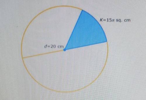 The diameter of a circle is 20 centimeters. What is the angle measure of an arc bounding a sector w