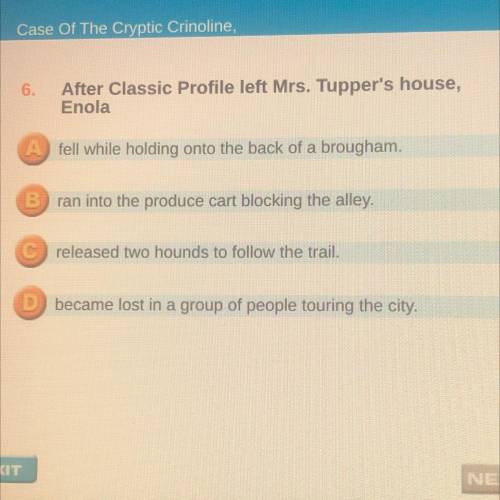6.
After Classic Profile left Mrs. Tupper's house,
Enola
please help me