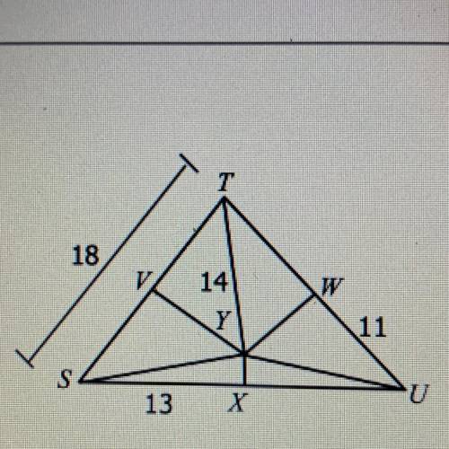 Help please

If Y is the circumcenter of STU, find each measure.
a) SV=
b) TU=
c) XU=
d) SY=
e) YW