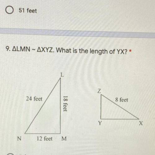 What is the length of YX?
