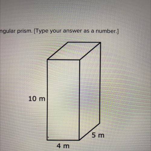 PLS HELPPP!!! BRAINLIEST AND 10 POINTS!

Find the volume of this right rectangular prism. [Type yo