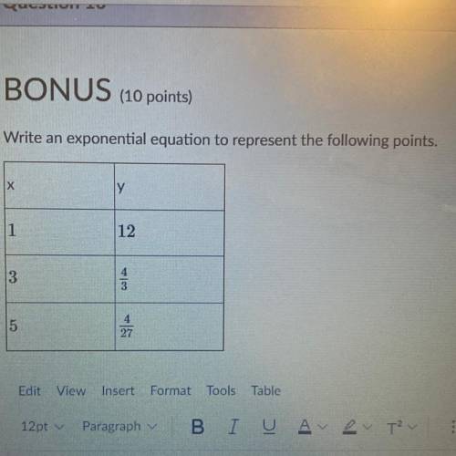 Write an exponential equation to represent the following points￼￼