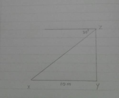 The diagram above not drawn to scale, shows the angle of depression of a point X from Z is 30°. If