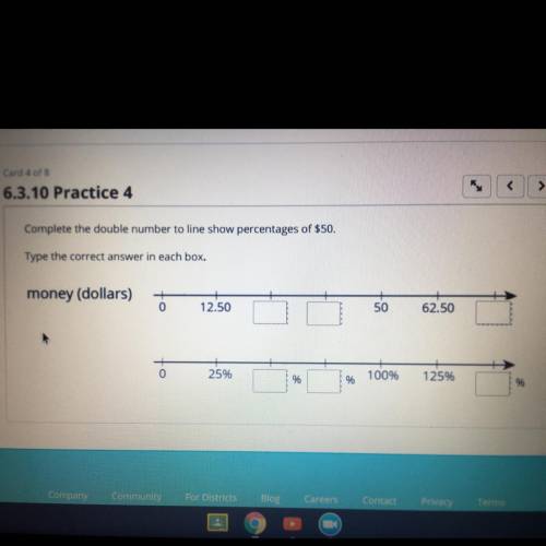 Complete the double number to line show percentages of $50?