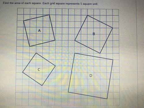 Find the area of each square. Each grid square represents 1 square unit.