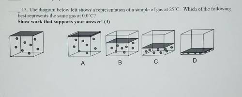 The diagram below shows a representation of a sample of gas at 25°C. Which of the following best re