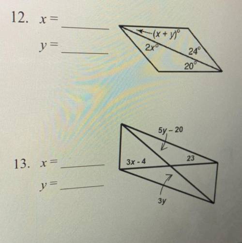 Please help find x and y (parallelograms)
