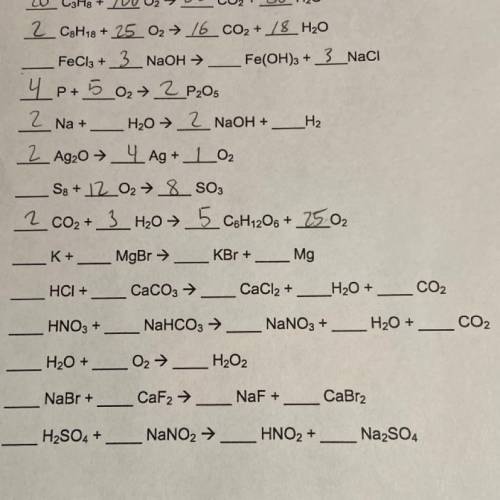 HCI + __CaCO3 → - CaCl2 +
H2O + CO2
NaHCO3 →
HNO3 +
NaNO3 + ___ H2O +
CO2