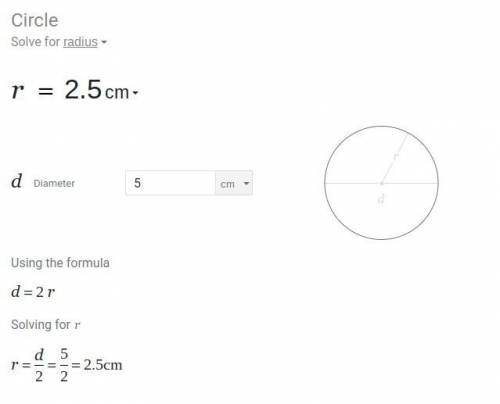 What is the radius of a circular lid with a diameter of 5 centimeters?
radius