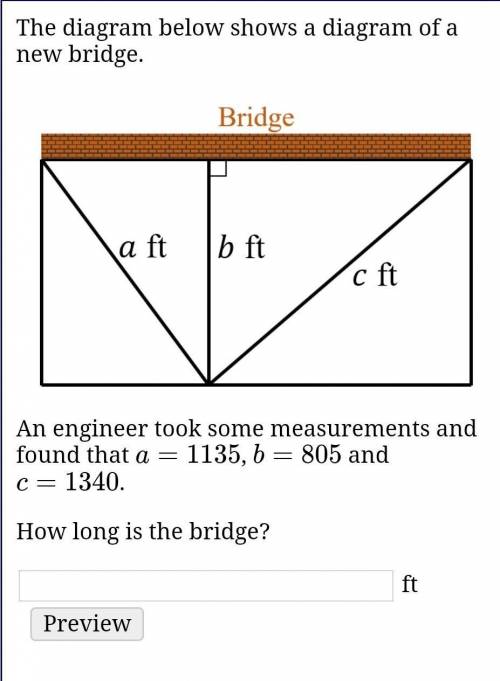 The diagram below shows a diagram of a new bridge.

An engineer took some measurements and found t